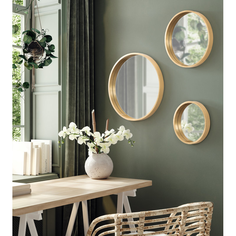 Travis Modern Round Wall Mirror Set, Gold