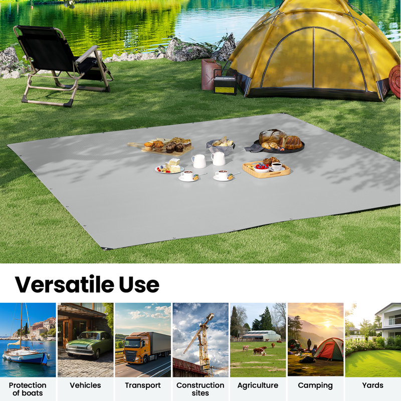 PE Tarpaulin Waterproof Heavy Duty Tarp Sheet Cover with Eyelets for Garden Furniture, Hutch, Trampoline, Wood, Car, Camping or Gardening
