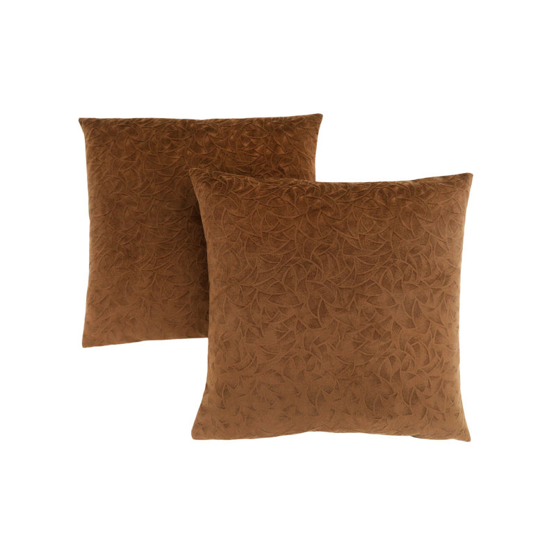 Light Brown Velvet Floral Square Accent Pillows Set