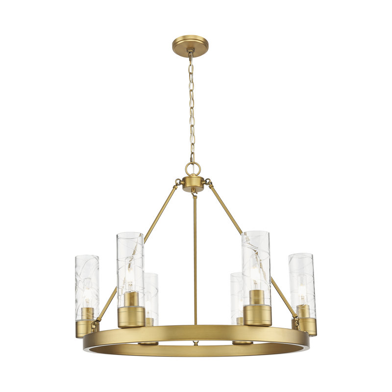 Jaiwan - Lustre 6 lumières avec abat-jour, Laiton brossé, Tourbillon déco