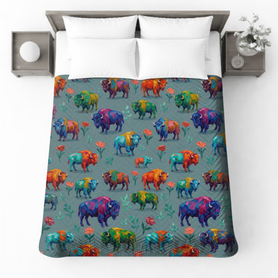 Rainbow Buffalo Pattern Quilted Bedspread All Sizes