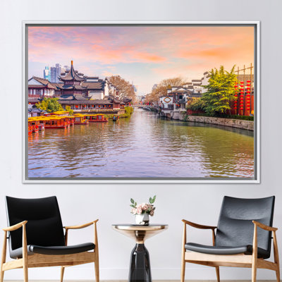 3D Cityscape Canvas Wall Art Featuring River and Chinese Landscape - Ideal Gift for Art Lovers