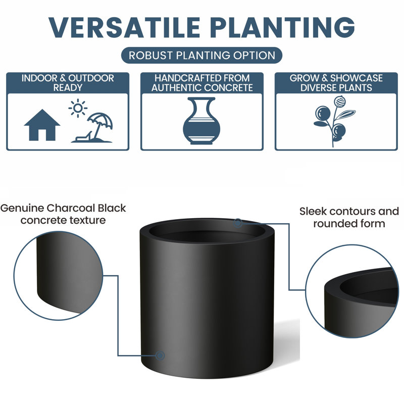 Skogh Handmade Pot Planter, 16" H x 16" W x 16" D, Charcoal Black