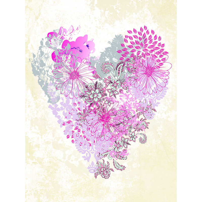 Cœur de motifs - peinture sur toile tendue, H 24 po x l 18 po
