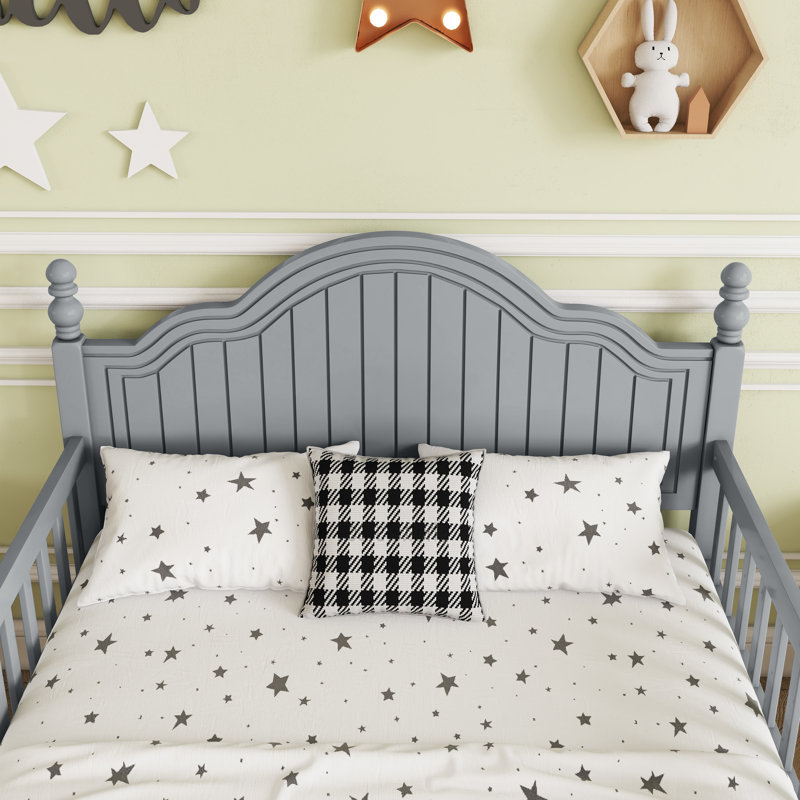 Lit plateforme simple en bois avec tête et pied de lit, Simple, gris