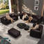 Ensemble de canapé moderne, canapé modulaire rembourré en similicuir 6 places avec conception touffetée à la main pure, 1 repose-pieds et 6 coussins, combinaison multiple pour le salon