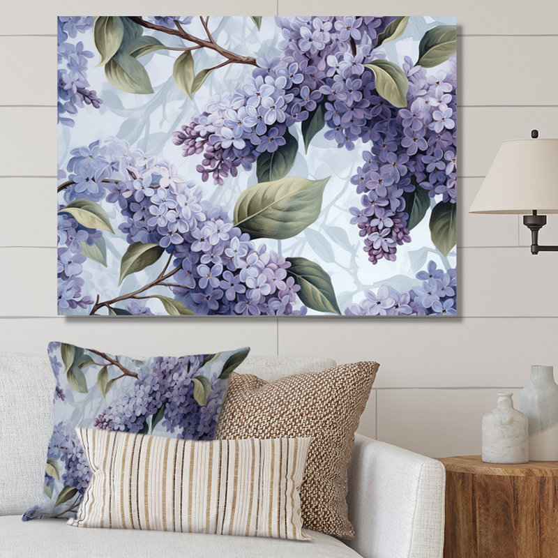 Mauve et gris, lilas, fleurs parfumées IV - art mural floral, H 16 po x l 32 po x P 1 po, Toile tendue