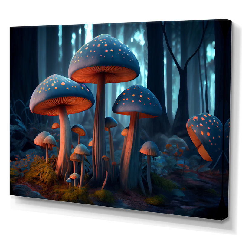 Champignons magiques qui brillent dans la forêt IV - reproduction sur toile, H 24 po x l 32 po x P 1 po, Toile tendue