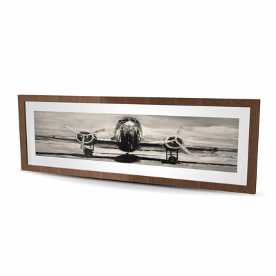 Sépia avion - décor d'aviation mat blanc encadré