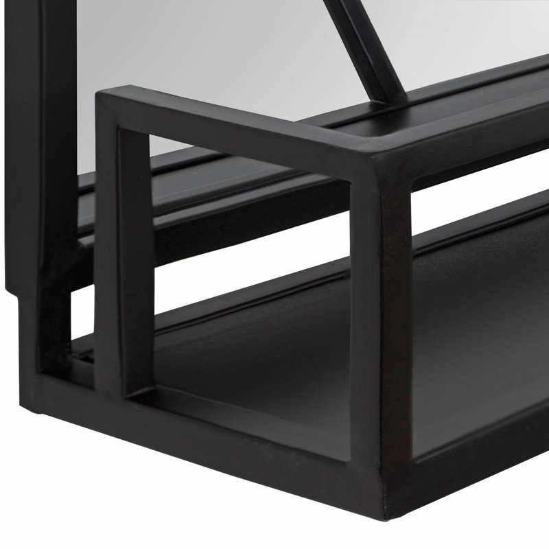 Shiloh Metal Flat Mirror with Shelves, Solid Black