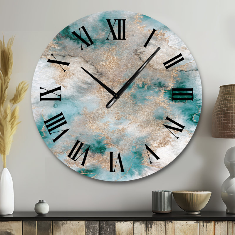Marble Clouds I - Horloge murale moderne, Petit, Bleu / doré