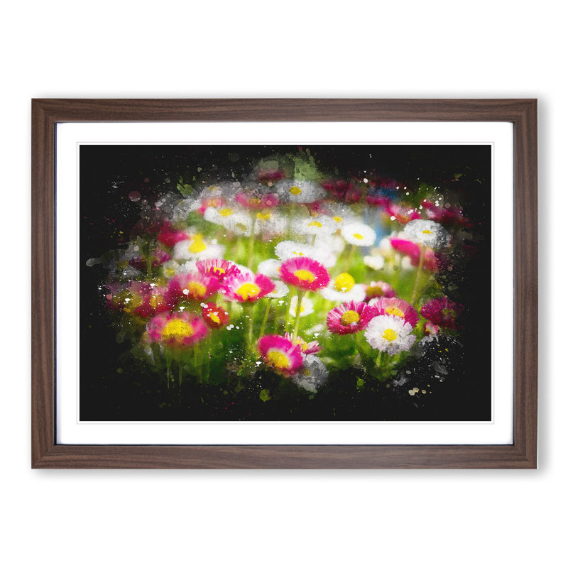 Pretty Flowers - Single Picture Frame Print on Wood, Walnut Framed, 48cm H x 65cm W x 2cm D