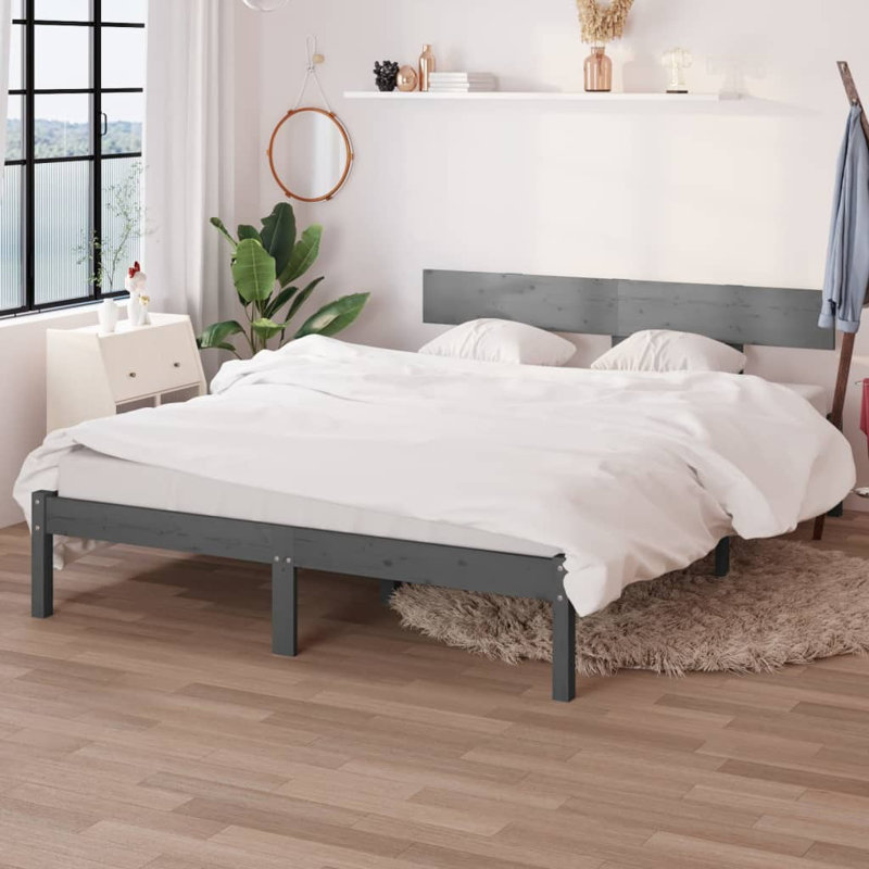 Bed Frame Solid Wood, grey, Single (3')