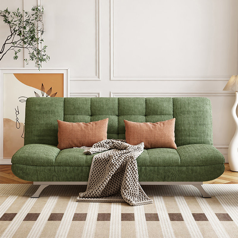 Coussin en velours côtelé vert, H 35,43 po x l 74,8 po x P 33,46 po