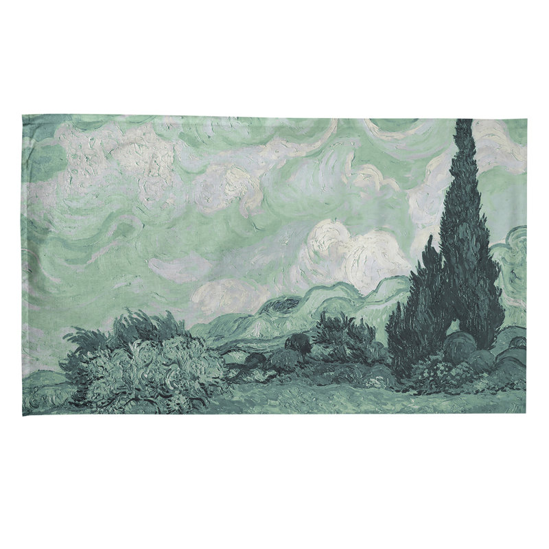 Serviette de thé avec blé cyprès wheatfield, Polyester sergé, Vert pâle / bleu
