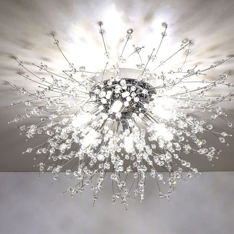 Alixa 50cm 6-Light Semi Flush Mount Crystal Ceiling Light, Chrome