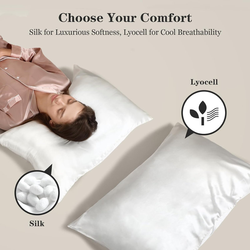 Luxurious White Silk Standard/Queen Pillowcase with Zipper Closure
