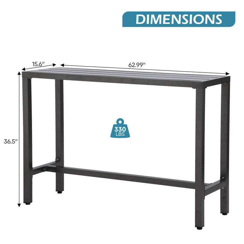Table de bar d'extérieur Deasya, Gris, Gris, H 36,5 po x l 62,99 po x P 15,6 po
