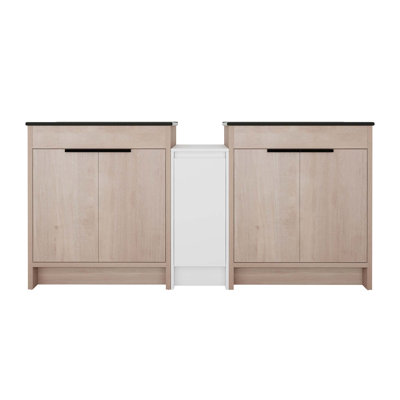 Meuble-lavabo autoportant avec lavabo en céramique et armoires de rangement Ianthe, porte à fermeture douce, tablette réglable