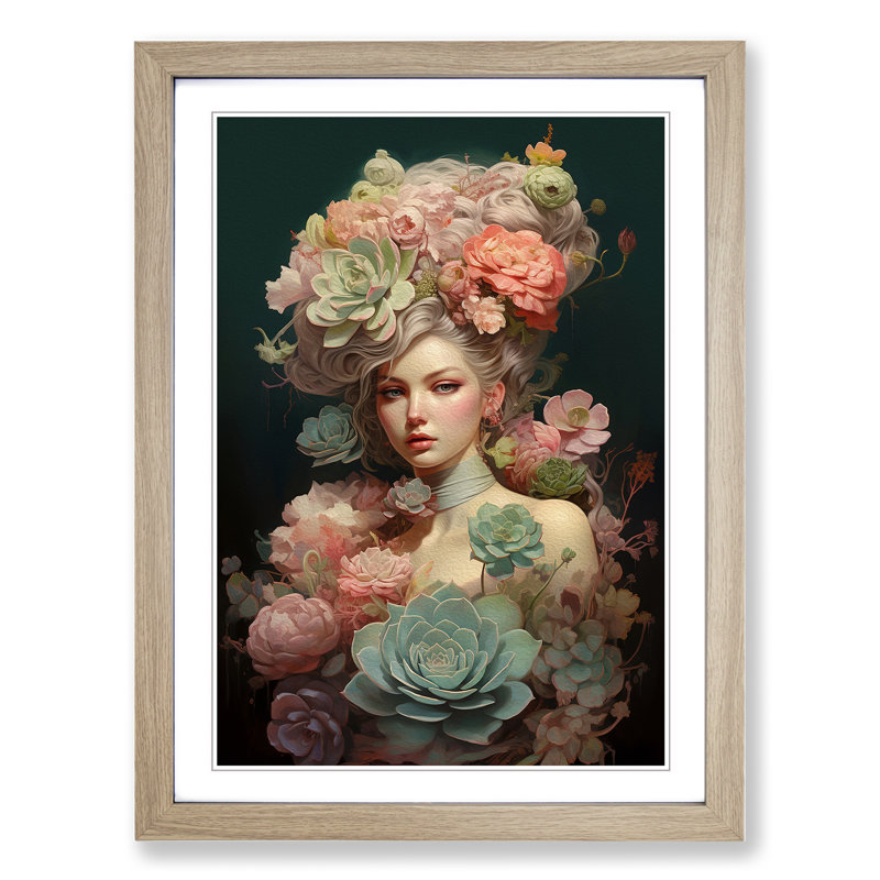 Succulent Romanticism - Framed Print, Oak , 64cm H x 46cm W x 2cm D