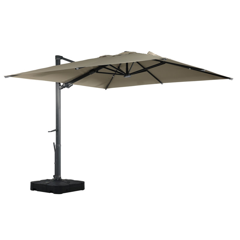 Naithan Lighted Cantilever Umbrella Included Base with Wheels, Tanné, 10ft x 13ft