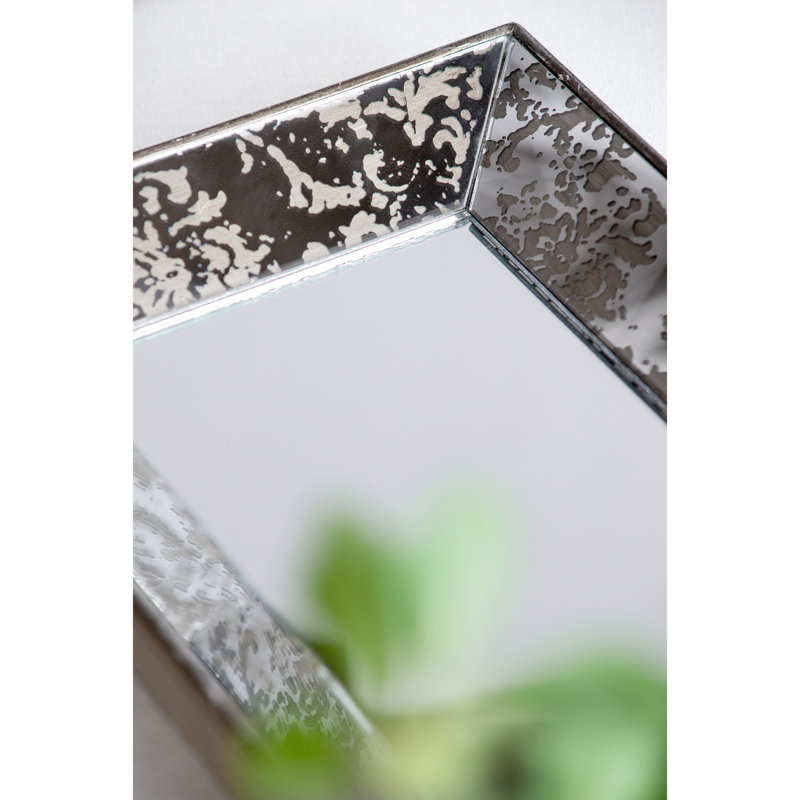 Miroir argenté antique 24 "x 15" avec décor floral, plateau miroir pour décoration intérieure et décoration murale 24 "x 15"