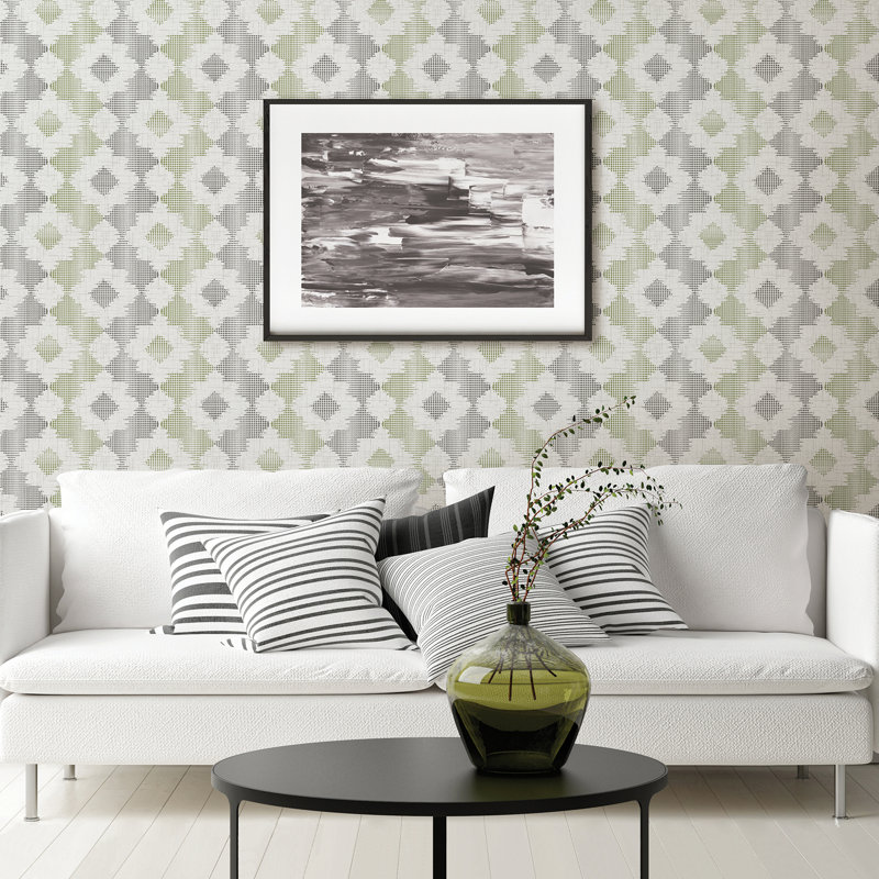 Rouleau de papier peint L 33 pi x l 20,5 po Angeline, Vert / Gris