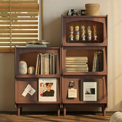 Modern Nut-brown Solid+Manufactured Wood+Tempered Glass Sideboard