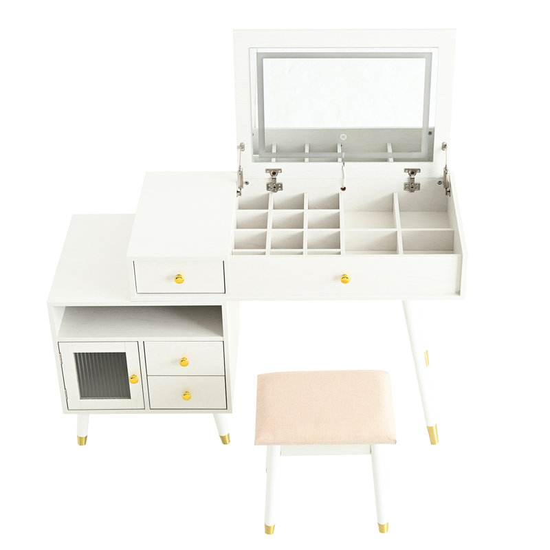 31 coiffeuse avec 3 lumières à DEL, table de chevet coulissante et tabouret - idéale pour la vie