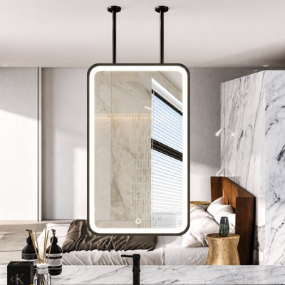 Black Portrait Rectangular Ceiling Suspended Mounted Double Side Led Mirror