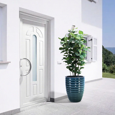 Pot à fleurs en céramique lustré Army pour usage intérieur / extérieur, construction renforcée, drainage intégré, l 16,34 po x H 20,89 po, pot de fleurs moderne de 56,53 lb, jardin, rebord de fenêtre avec trou de drainage, givre,