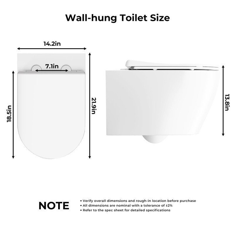 Tankless Wall Mounted Toilet, D-Shaped Soft Closing Seat with Power Flush & Easy Installation