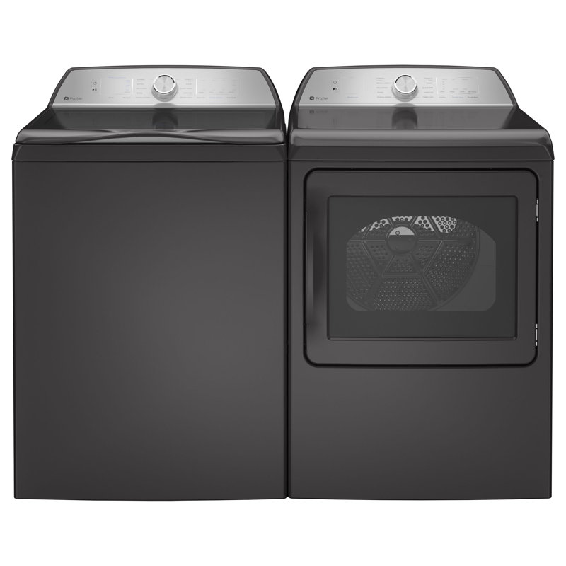 GE Profile 5.0 cu. ft. ENERGY STAR Top Load Washer with Smarter Wash Technology and FlexDispense + 7.4 cu. ft. ENERGY STAR Electric Dryer with Sanitize Cycle and Sensor Dry