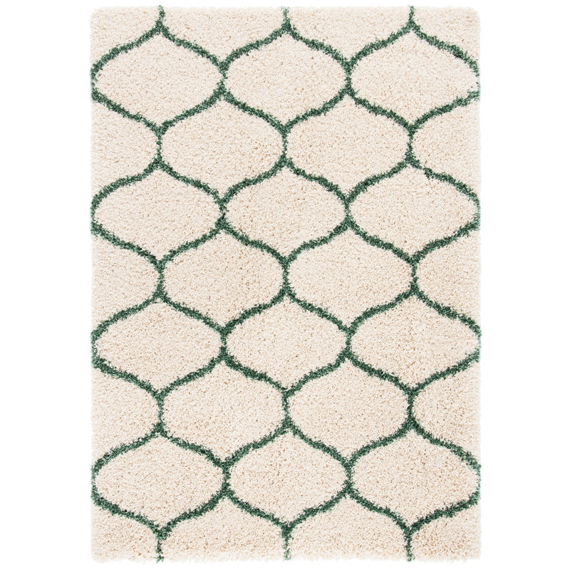 Tapis ivoire / vert Subrahmanyam, Rectangle 5 pi 3 po x 7 pi 6 po, Vert/Ivoire