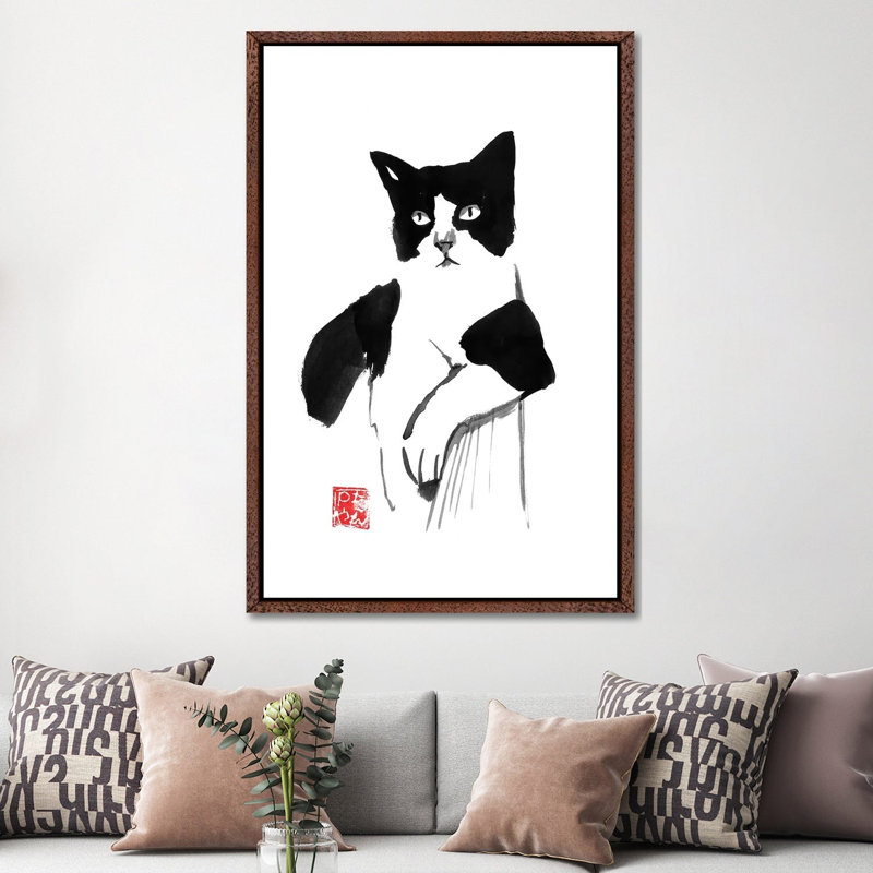 Cool Cat by Péchane - Painting on Canvas, 152.5 cm H x 101.5 cm W, Classic Brown Wood Framed
