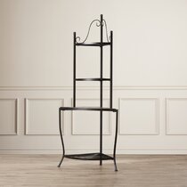 Paulo 17.5'' Iron Corner Baker's Rack with Wooden Shelves