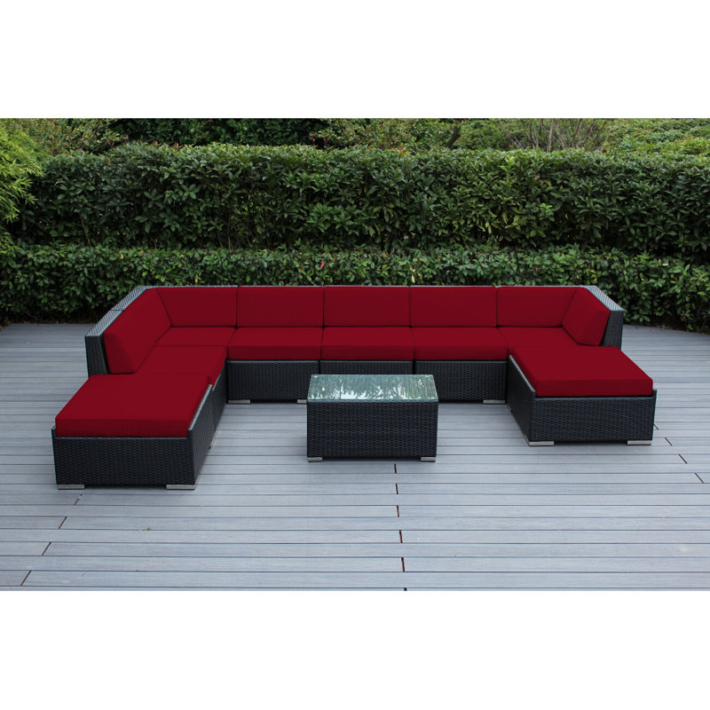 Etude Wicker 8 - Person Seating Group with Cushions - No Assembly, Supercrylic Red