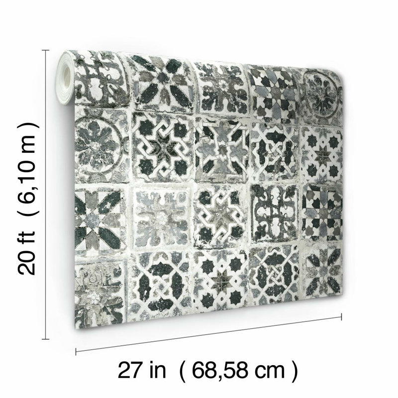 Rouleau de papier peint adhésif L 20 pi x l 27 po Encaustic Tile, Noir