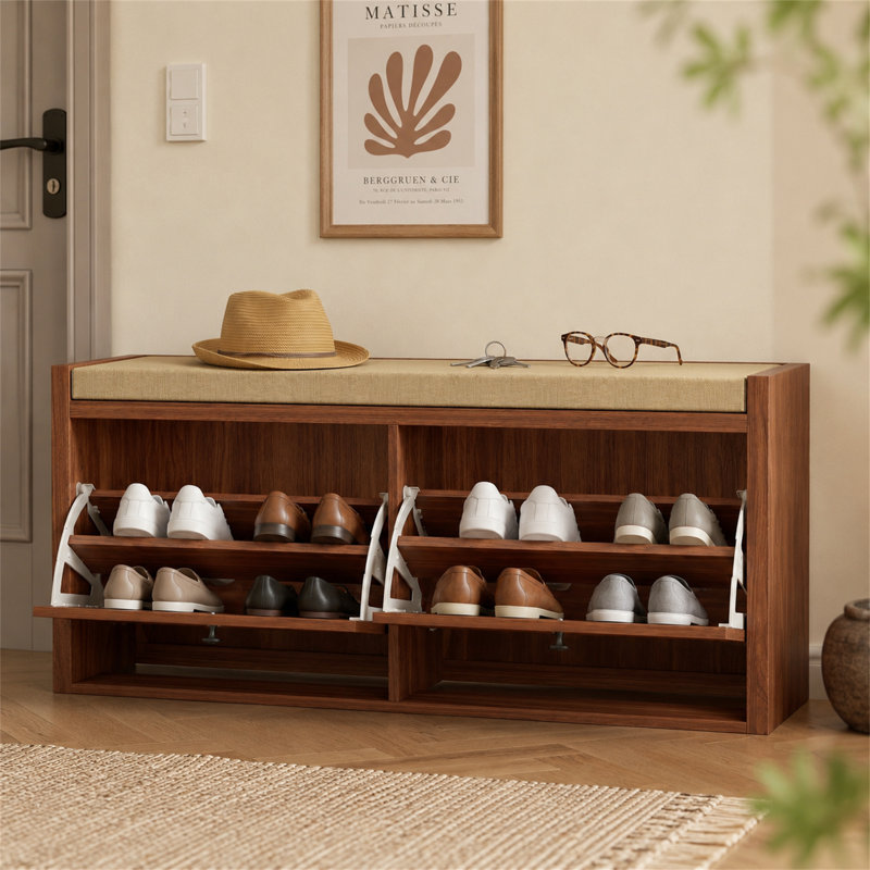 8 Pair Shoe Storage Bench, Brown