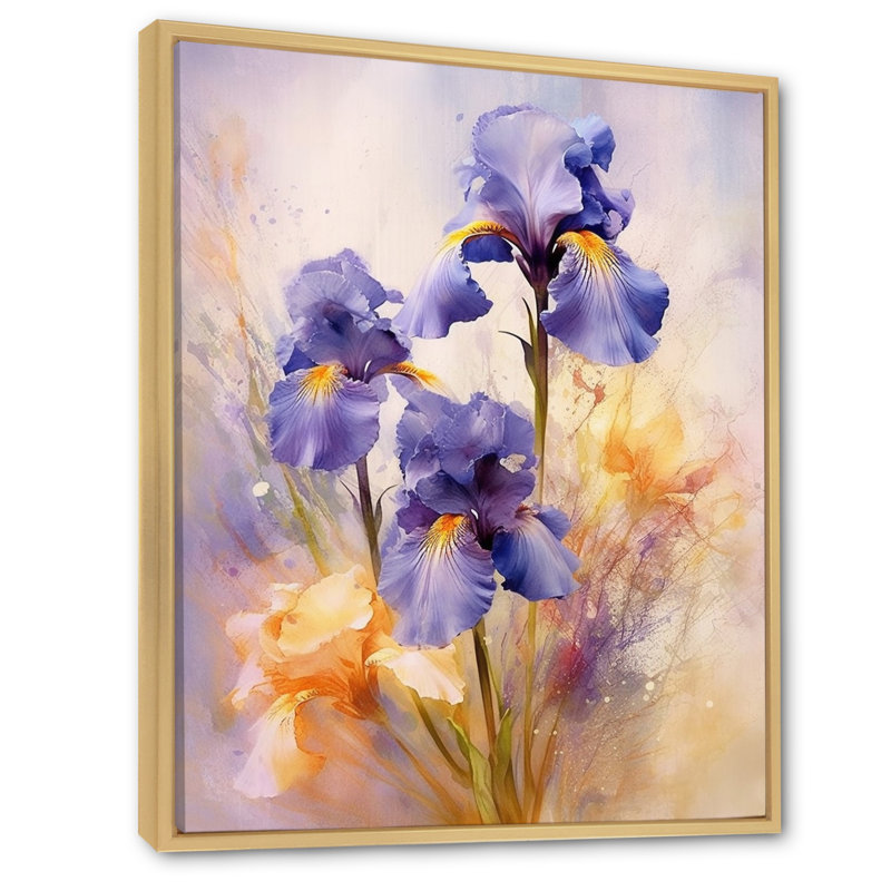 «Mauve jaune et iris», impressions sur toile, Cadre naturel flottant, H 32 po x l 16 po x P 1,5 po