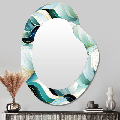 Coastal Emerald and White géométrique charme - miroir unique asymétrique géométrique, grand miroir mural de forme irrégulière vert