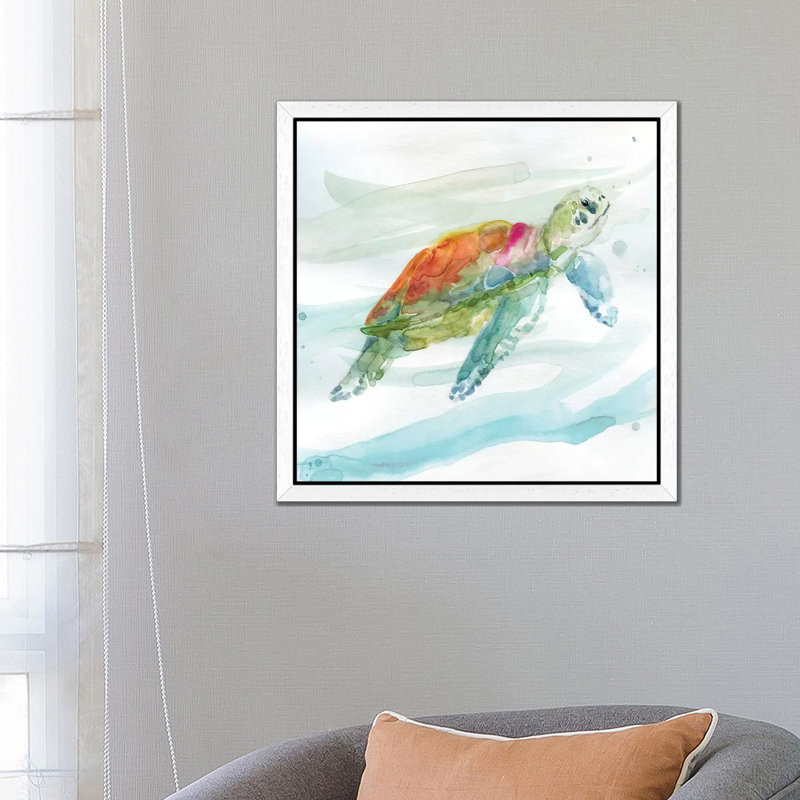 Turtle Tropics I by Carol Robinson - Painting on Canvas, White Floater Framed, 45.72 cm H x 45.72 cm W