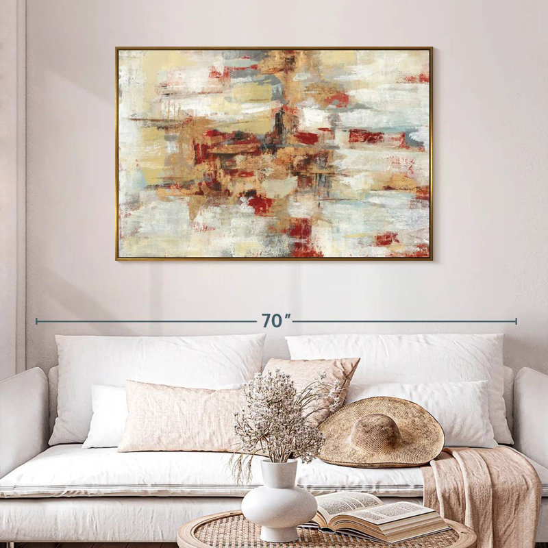 Old Bridge Reminiscence Red, 46" X 31", Floating Frame Gold