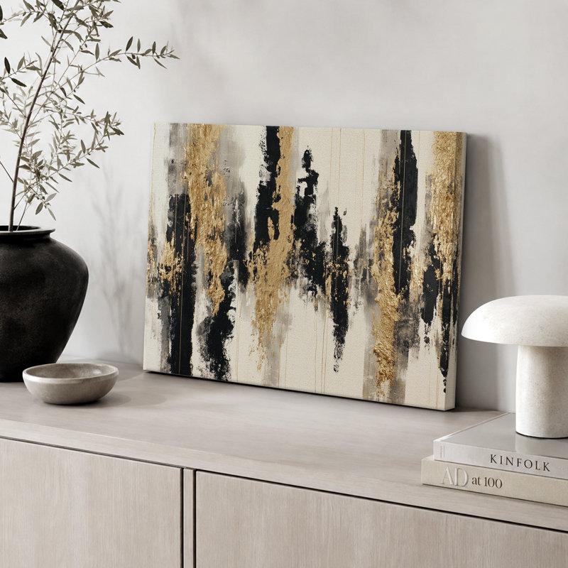 «Black Gold Abstract Design Art», reproduction d'art sur toile encadrée extra large, H 24 po x l 36 po x P 1,5 po