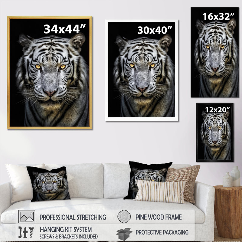 Tigre blanc féroce II - impressions encadrées de tigre, H 20 po x l 12 po x P 1 po, Cadre flottant noir