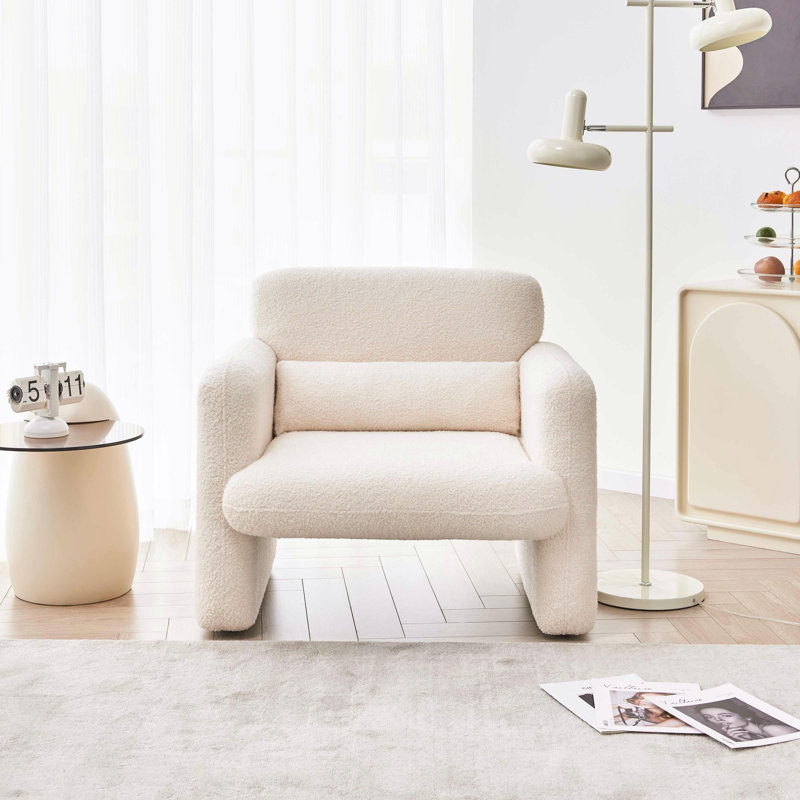 33.86'' Single Sofa and Toss Pillow, Solid Wood Frame 300 Lbs Capacity for Small Spaces, Beige Wool