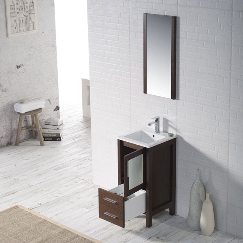 Ensemble de meuble-lavabo simple de 16 po avec miroir Mance, Wengé