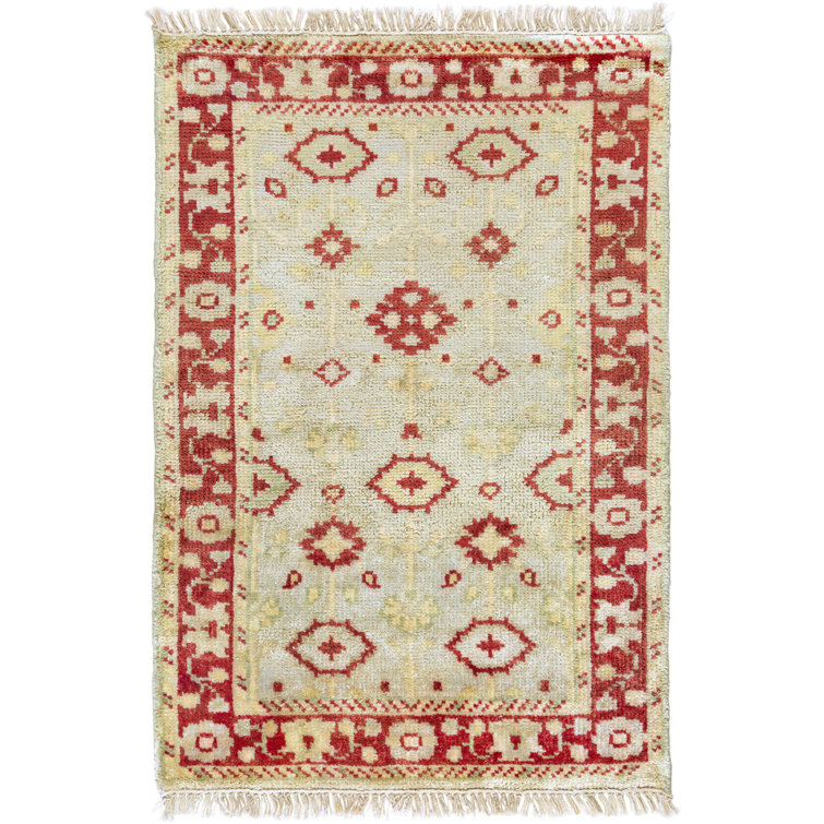 Tapis rouge / ivoire en laine noué à la main Kangley