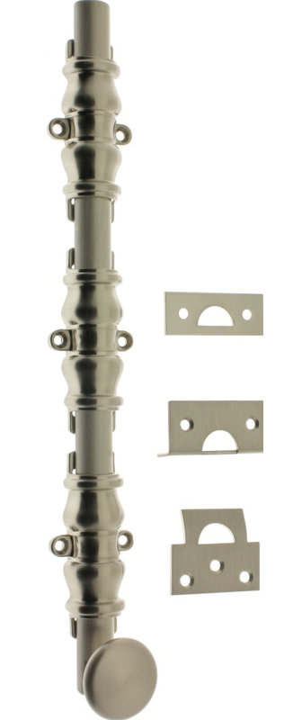 Solid Brass 24" Ornamental Bolt with Round Knob, Satin Nickel, 24" H