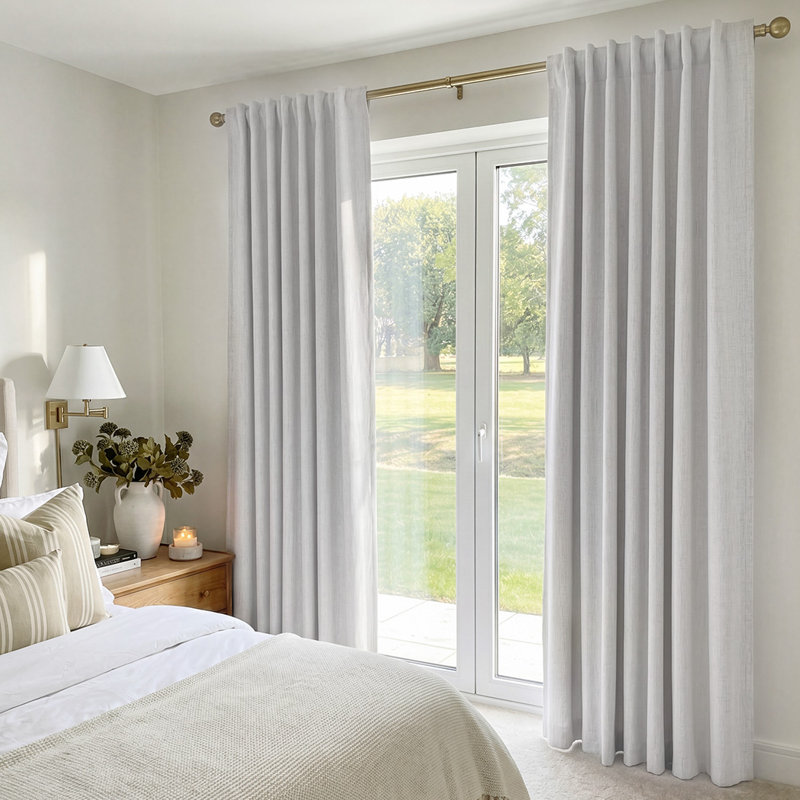  100% Blackout Curtains Thermal Linen Look Ready Made 46x72 in Natural White